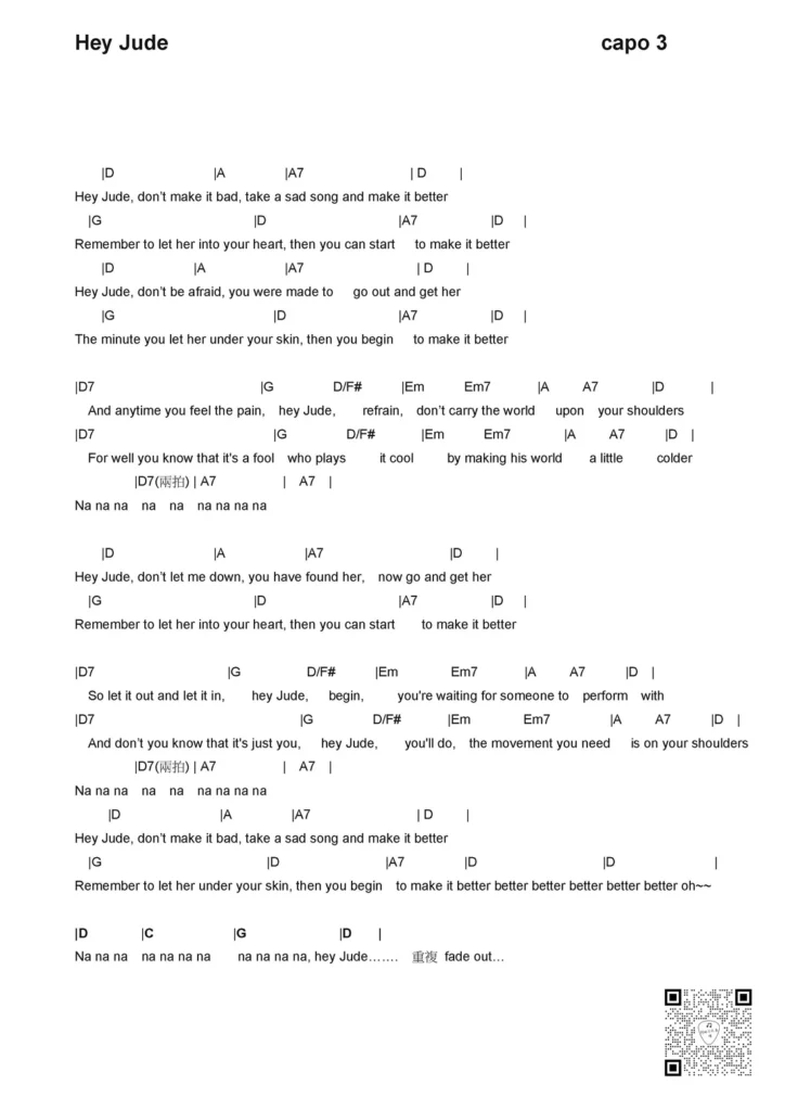 Hey jude guitar chord