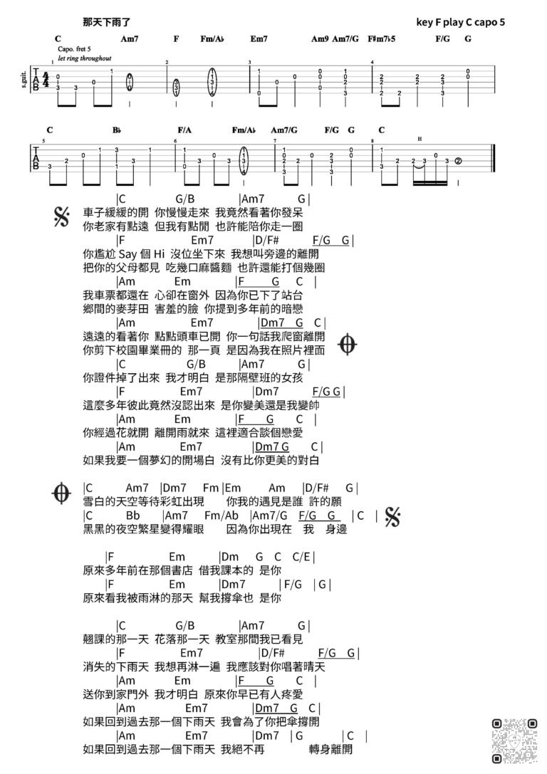 那天下雨了 吉他譜